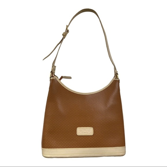 Dooney & Bourke Cabrio Tan Cream Perforated Leather Shoulder Bag - Picture 2 of 10